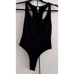 American Apparel Black Racerback Bodysuit V-Neck Thong XS Made in USA